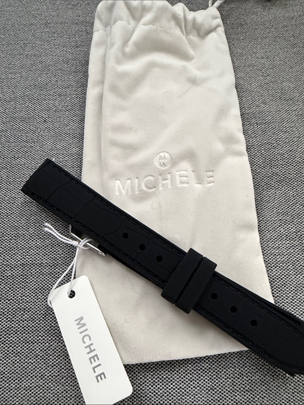 NEW Michele 16MM Silicone Watch Band in Silver Black
